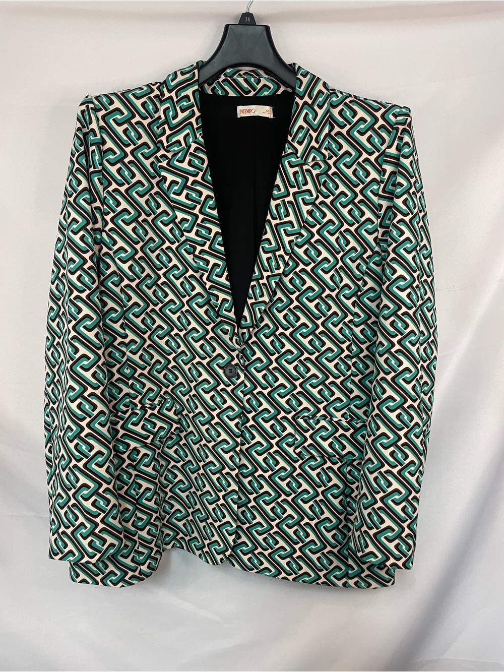 INTEMPO abstract blazer in black and turquoise. So pretty and bright! Size XXL